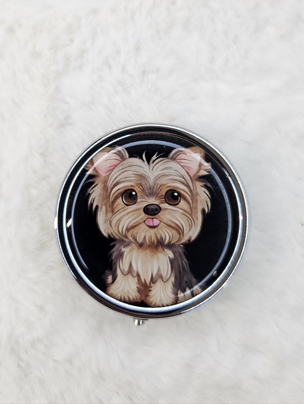 Small Pets Yorkie Illustration Pocket Mirror & Pill Case Black